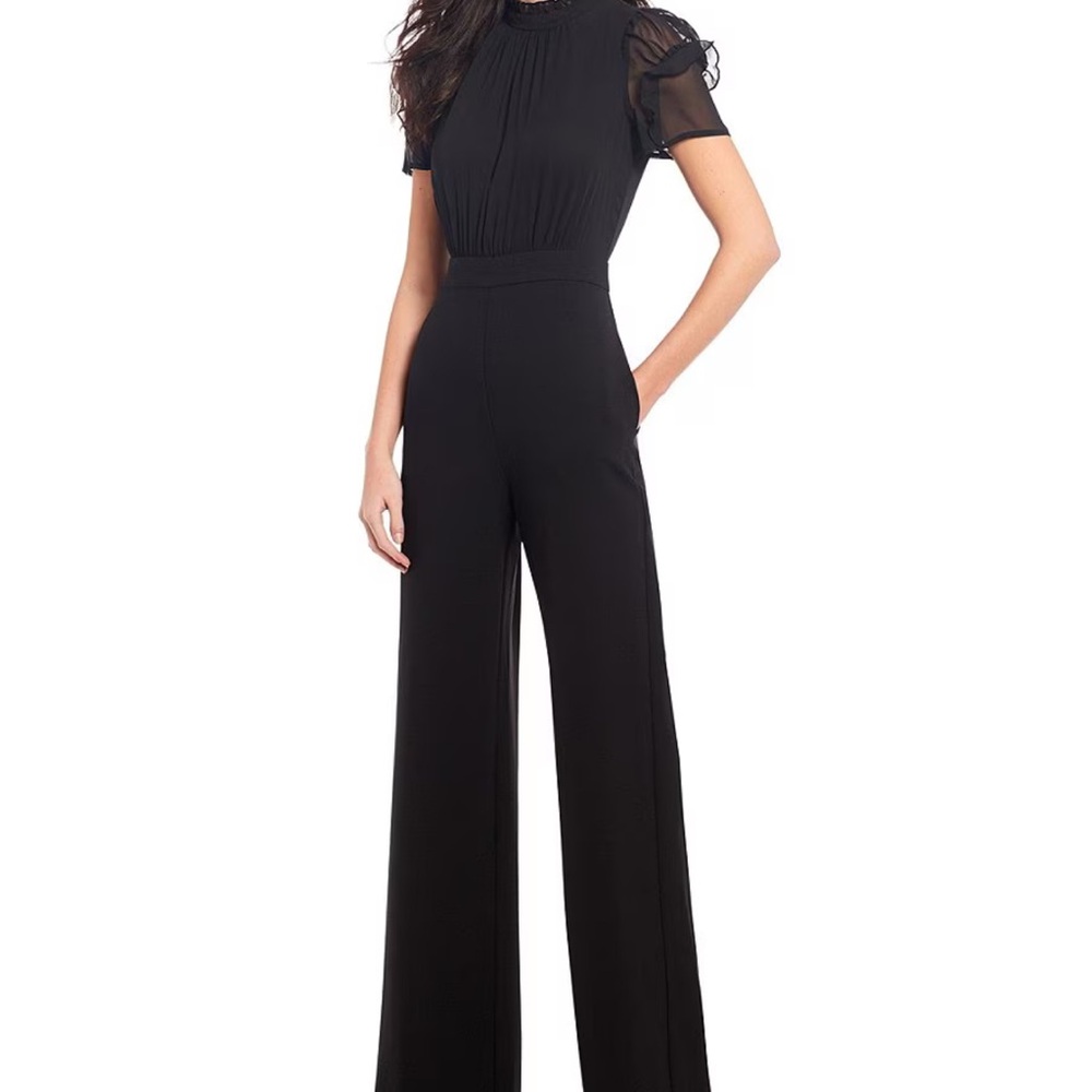 Vince Camuto Short Sleeve Mock Neck Chiffon Bodice Jumpsuit